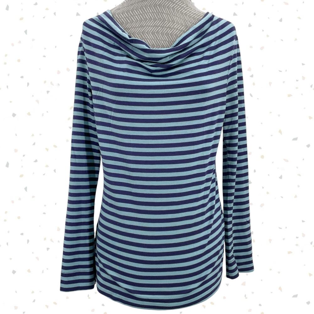 Ibex Lineup Diana 100% Wool Cowl Drape Neck Long Sleeve Striped Top Blue Aqua M